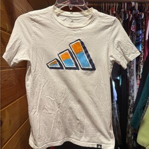 adidas White Tee with Blue and Orange Logo